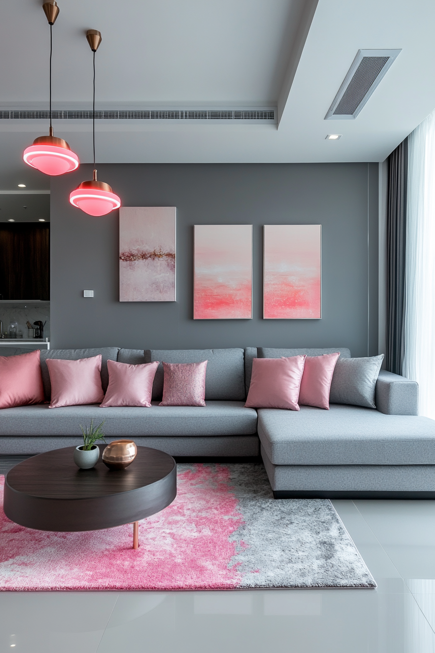 14. Contemporary Cool (Pink And Grey Living Room Ideas) - Pink And Grey Living Room Ideas