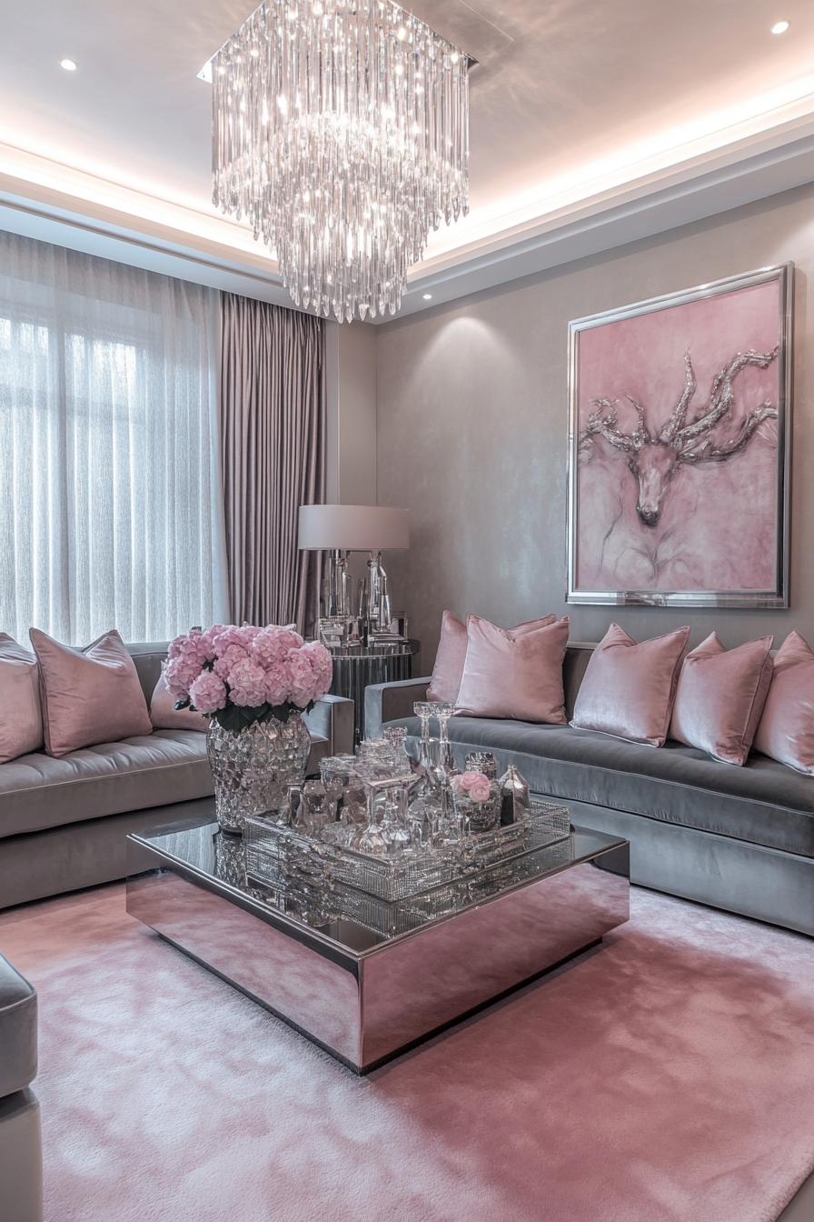 17. Glamorous Retreat (Pink And Grey Living Room Ideas) - Pink And Grey Living Room Ideas