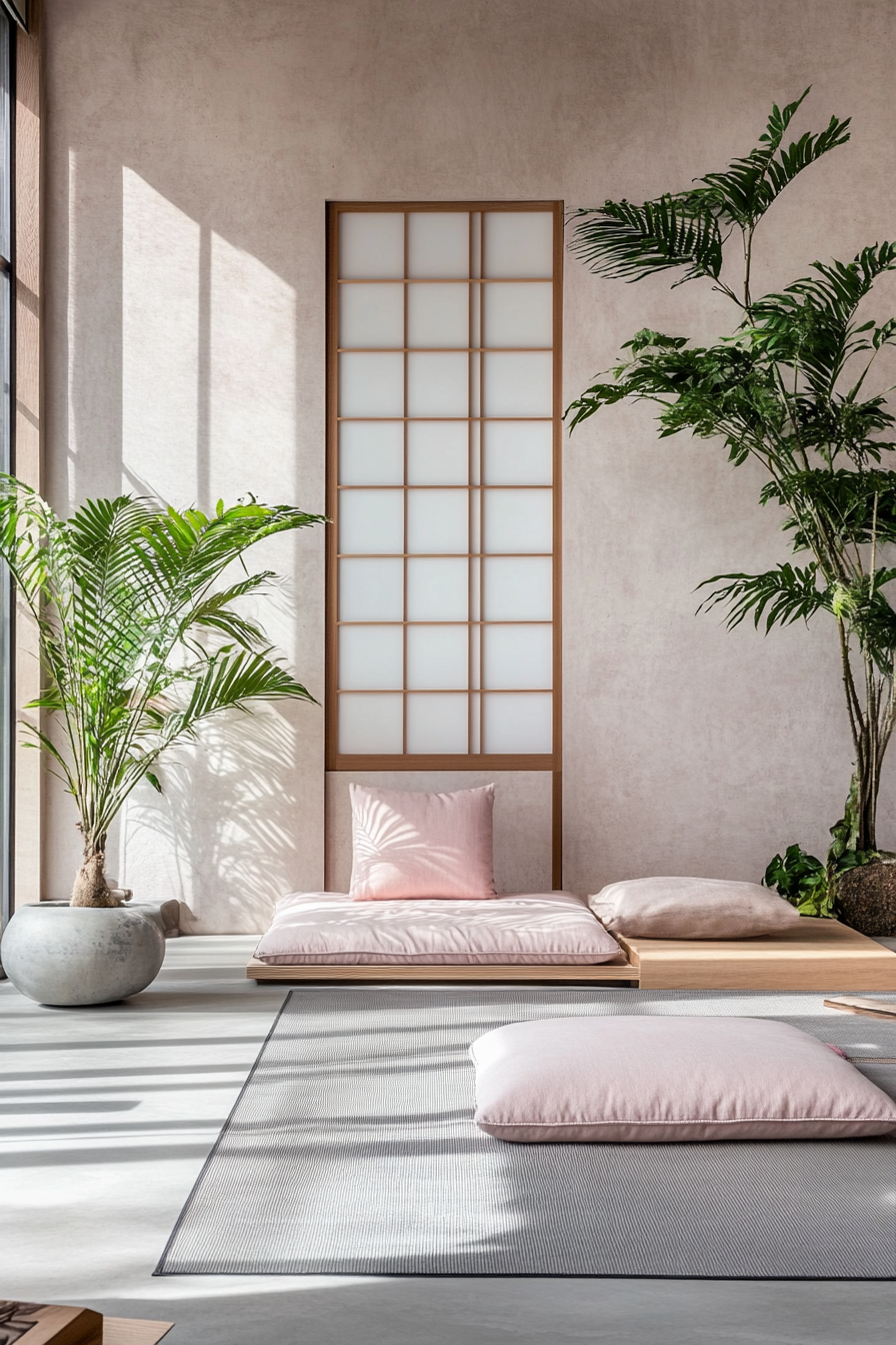 21. Zen Oasis (Pink And Grey Living Room Ideas) - Pink And Grey Living Room Ideas