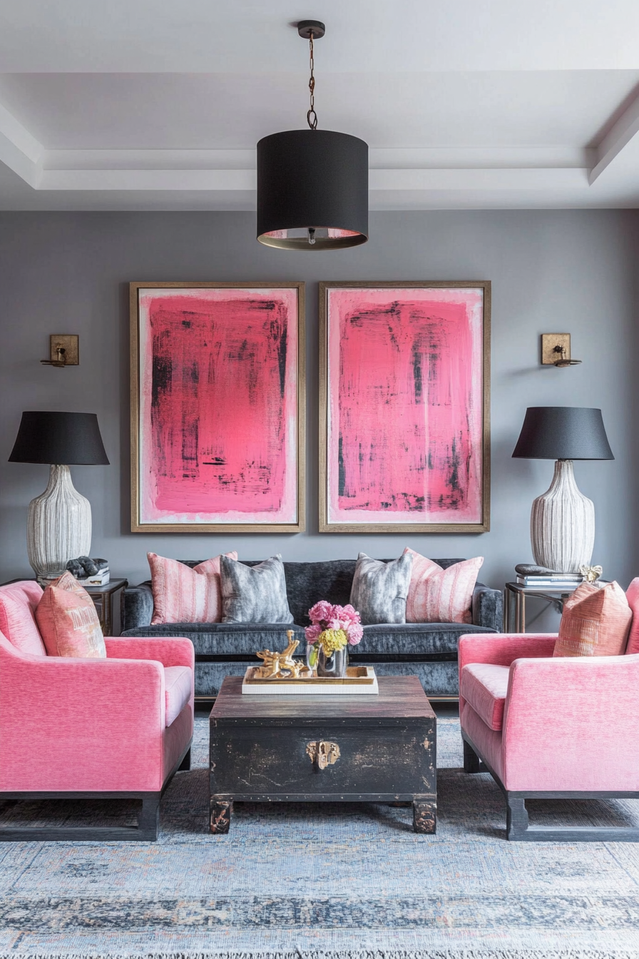 23. Artistic Flair (Pink And Grey Living Room Ideas) - Pink And Grey Living Room Ideas