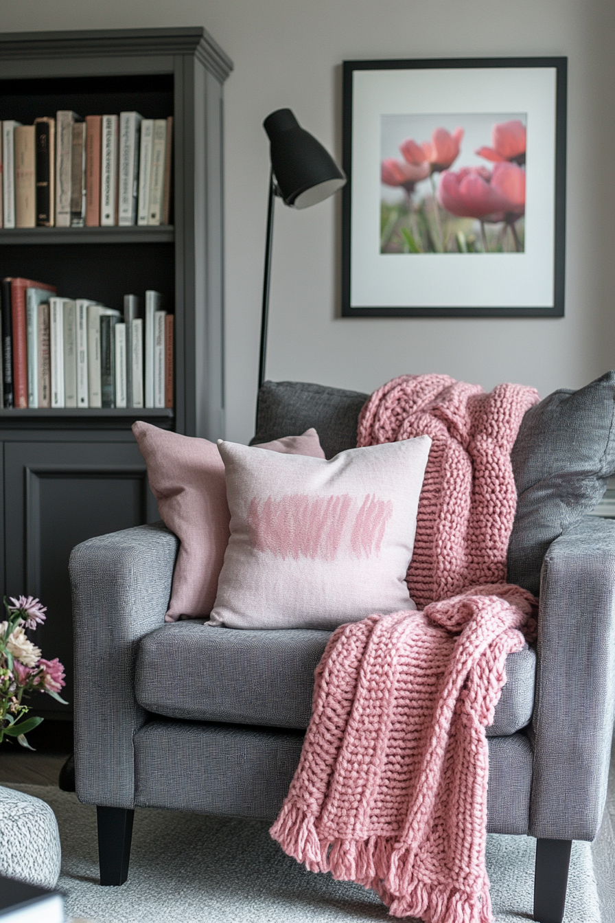 24. Cozy Nook (Pink And Grey Living Room Ideas) - Pink And Grey Living Room Ideas