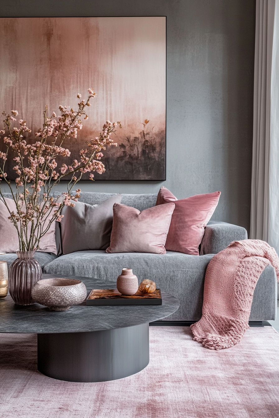 27. Textured Layers (Pink And Grey Living Room Ideas) - Pink And Grey Living Room Ideas