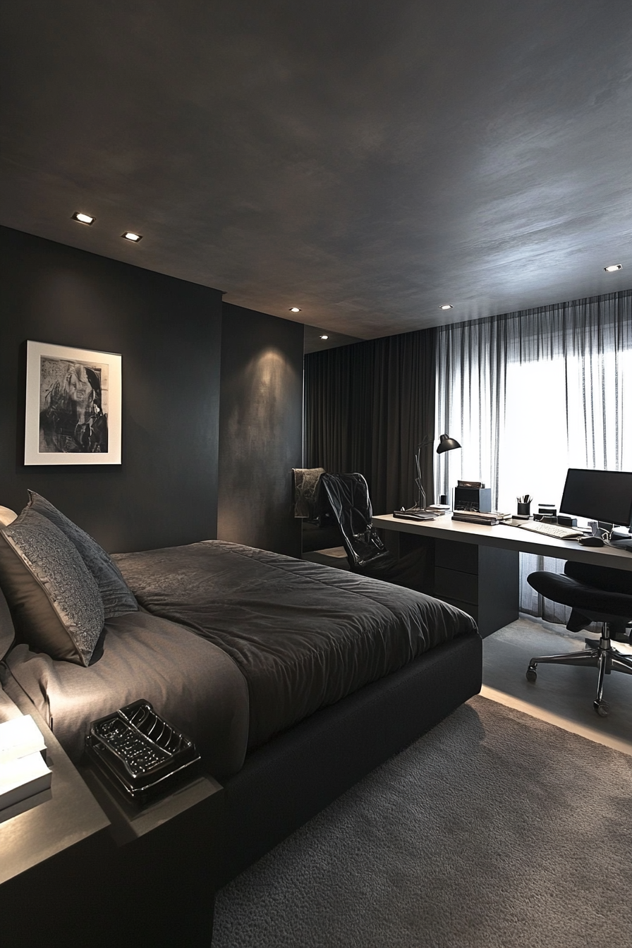 24. Monochromatic Minimalism (Bedroom Office Ideas) - Bedroom Office Ideas