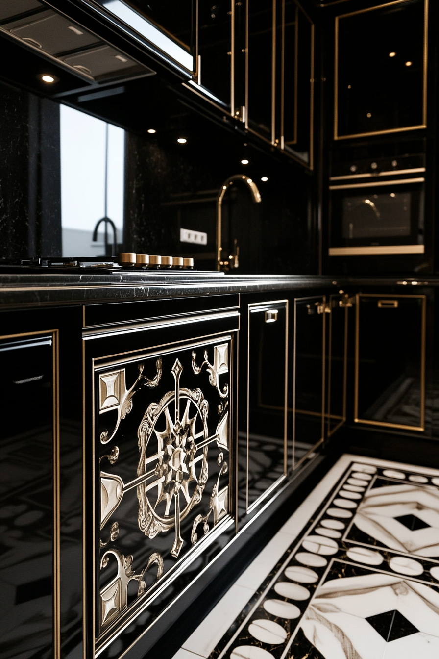 7. Art Deco Elegance (Black And White Kitchen Ideas) - Black And White Kitchen Ideas