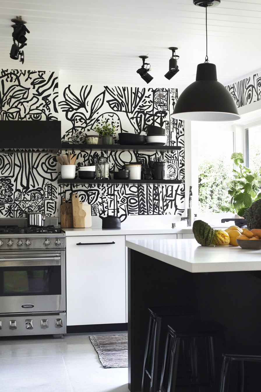 11. Bohemian Chic (Black And White Kitchen Ideas) - Black And White Kitchen Ideas