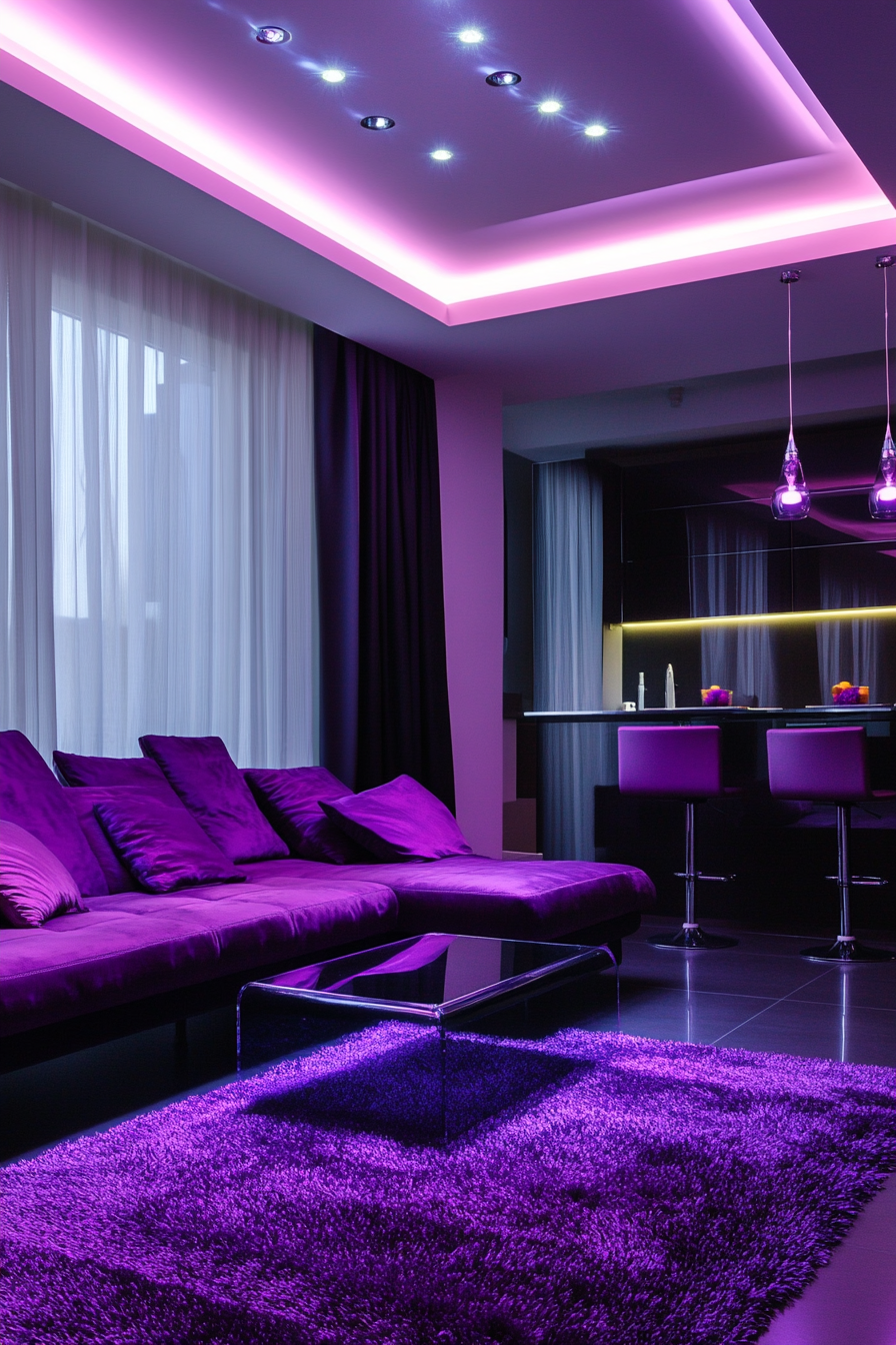 21. Neon Nightshade Nook (Purple Living Room Ideas) - Purple Living Room Ideas