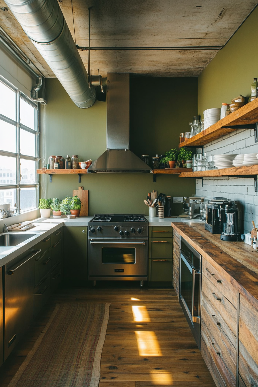 4. Greenwich Village Loft (Olive Green Kitchen Ideas) - Olive Green Kitchen Ideas