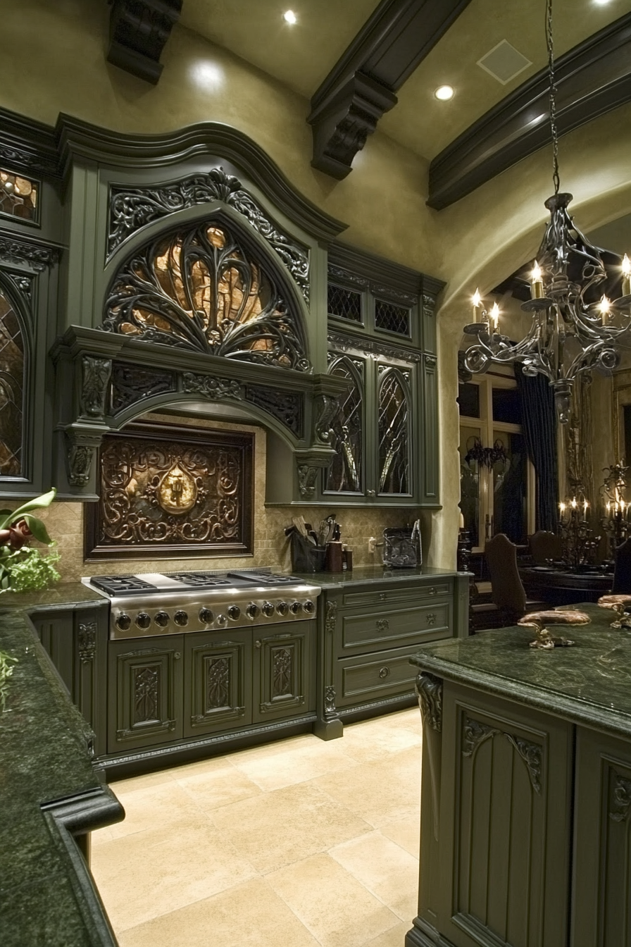 19. Gothic Glam (Olive Green Kitchen Ideas) - Olive Green Kitchen Ideas