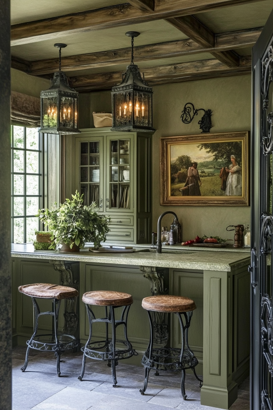 21. French Provincial Pastoral (Olive Green Kitchen Ideas) - Olive Green Kitchen Ideas