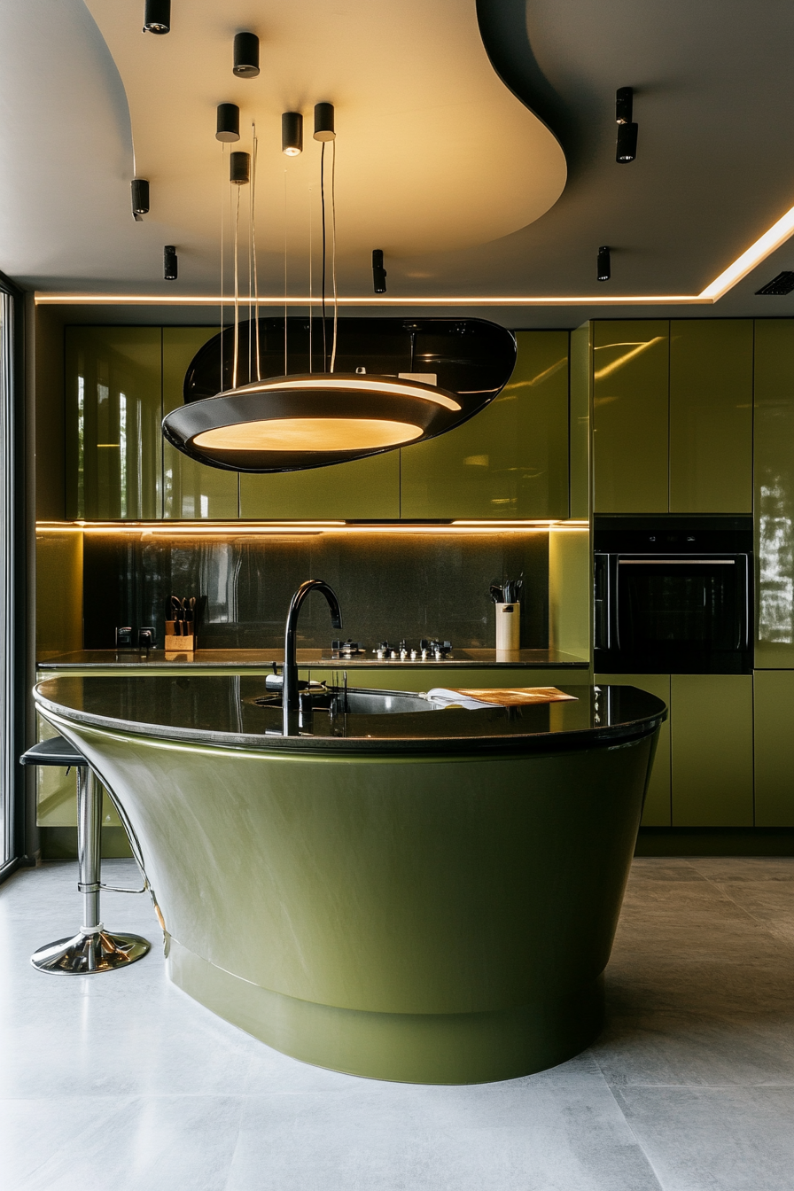26. Futuristic Flair (Olive Green Kitchen Ideas) - Olive Green Kitchen Ideas