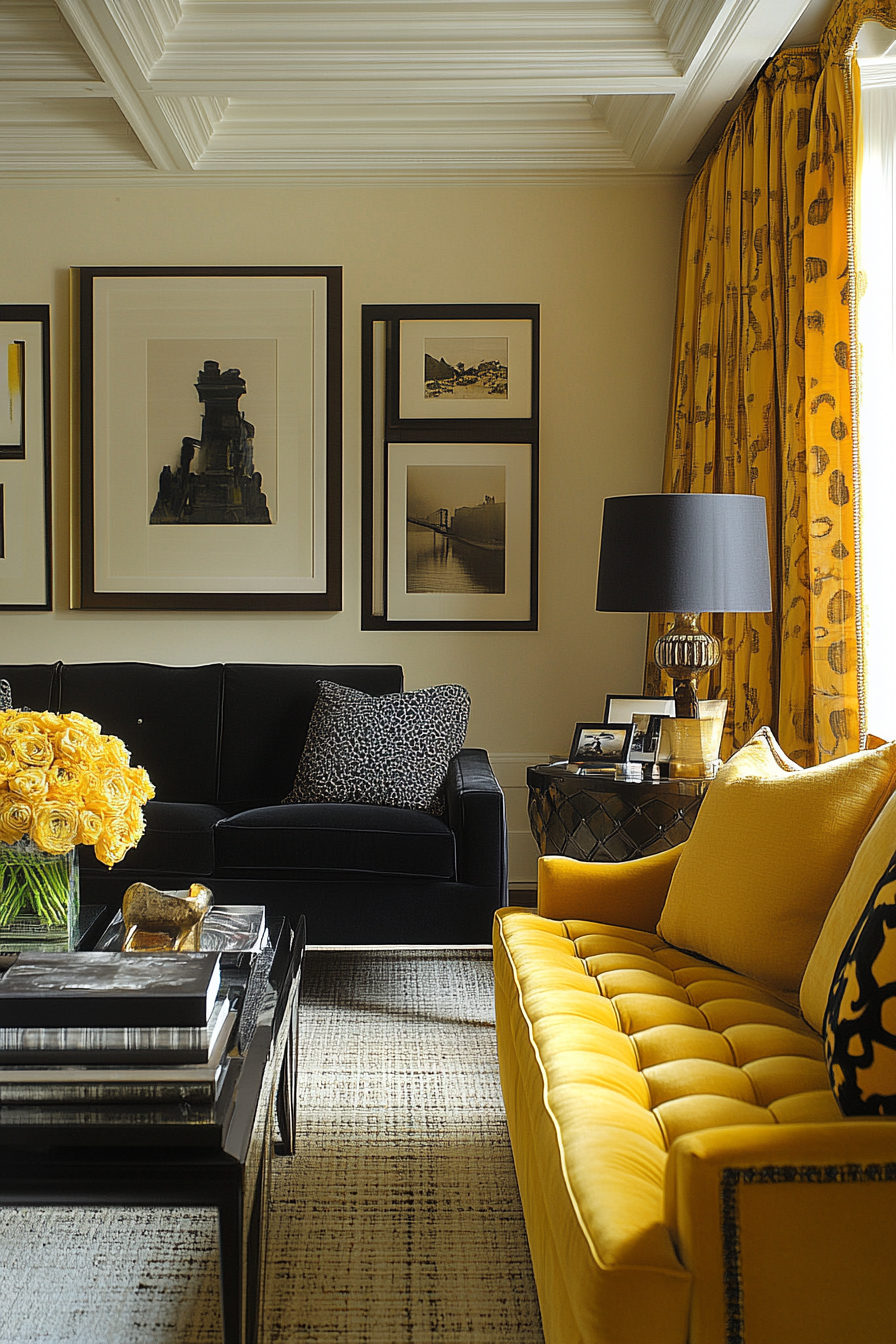 8. Saffron Sophistication (Yellow Living Room Ideas) - Yellow Living Room Ideas