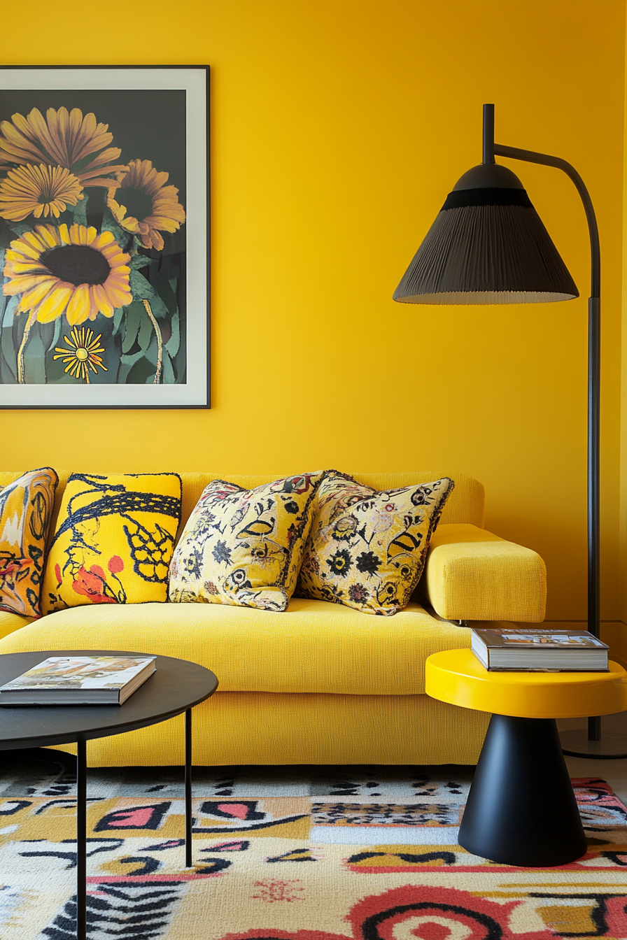 20. Retro Yellow Funk (Yellow Living Room Ideas) - Yellow Living Room Ideas