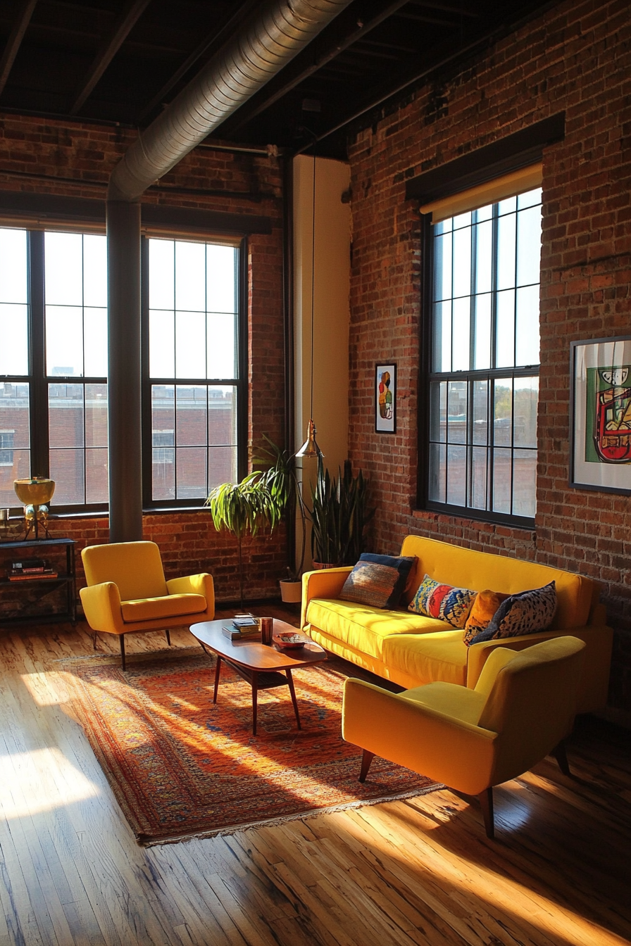 27. Industrial Safflower (Yellow Living Room Ideas) - Yellow Living Room Ideas