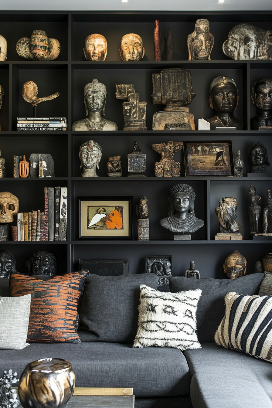 15. Eclectic Collector (Grey And Black Living Room Ideas) - Grey And Black Living Room Ideas
