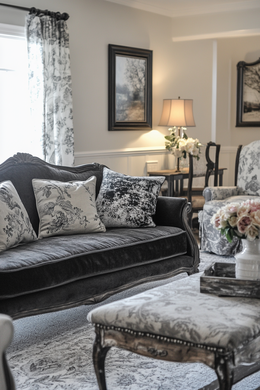 18. French Country (Grey And Black Living Room Ideas) - Grey And Black Living Room Ideas