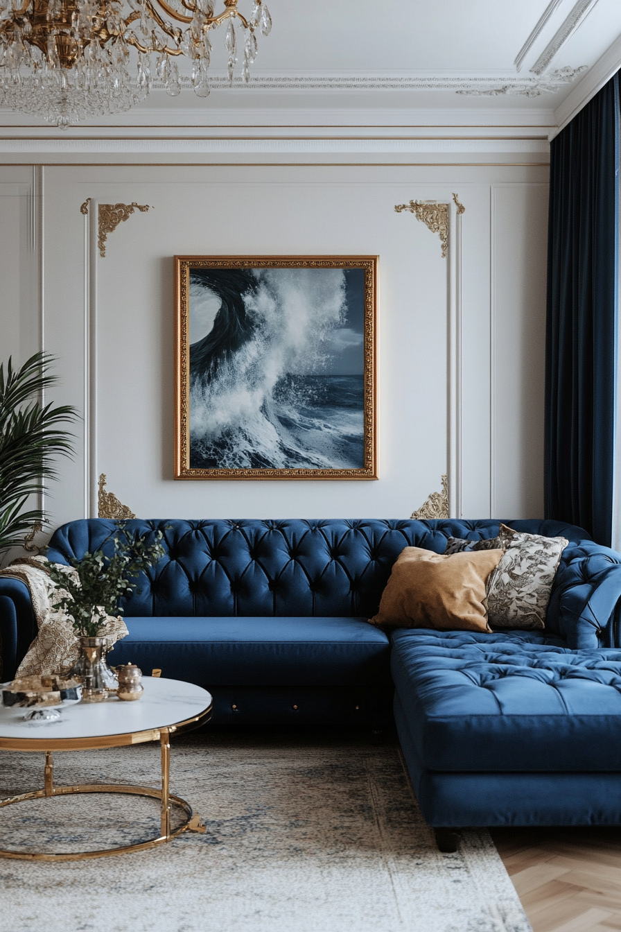 1. Oceanic Opulence (Blue Sofa Living Room Ideas) - Blue Sofa Living Room Ideas