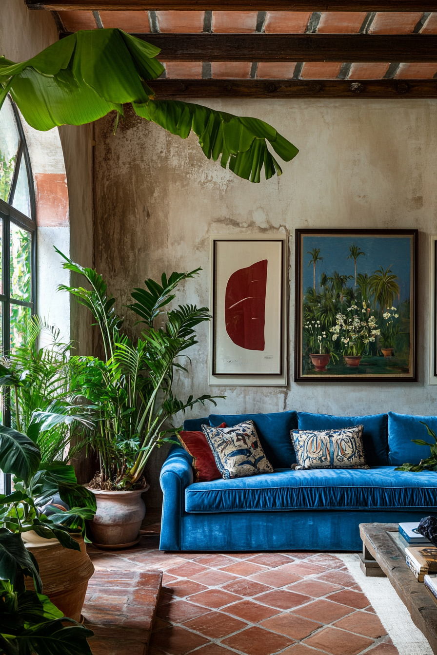 9. Mediterranean Mystique (Blue Sofa Living Room Ideas) - Blue Sofa Living Room Ideas