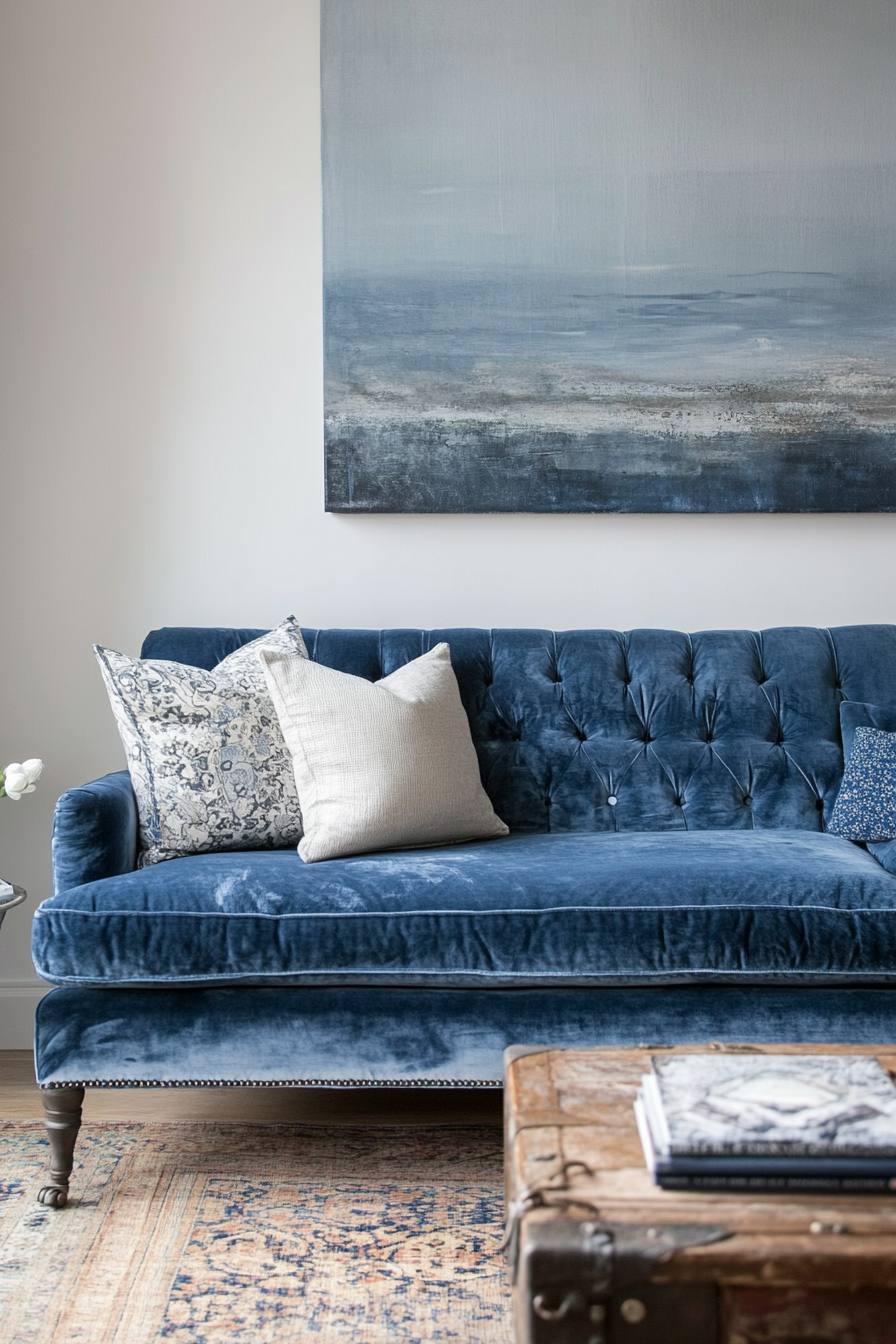 10. Luxe Minimalism (Blue Sofa Living Room Ideas) - Blue Sofa Living Room Ideas