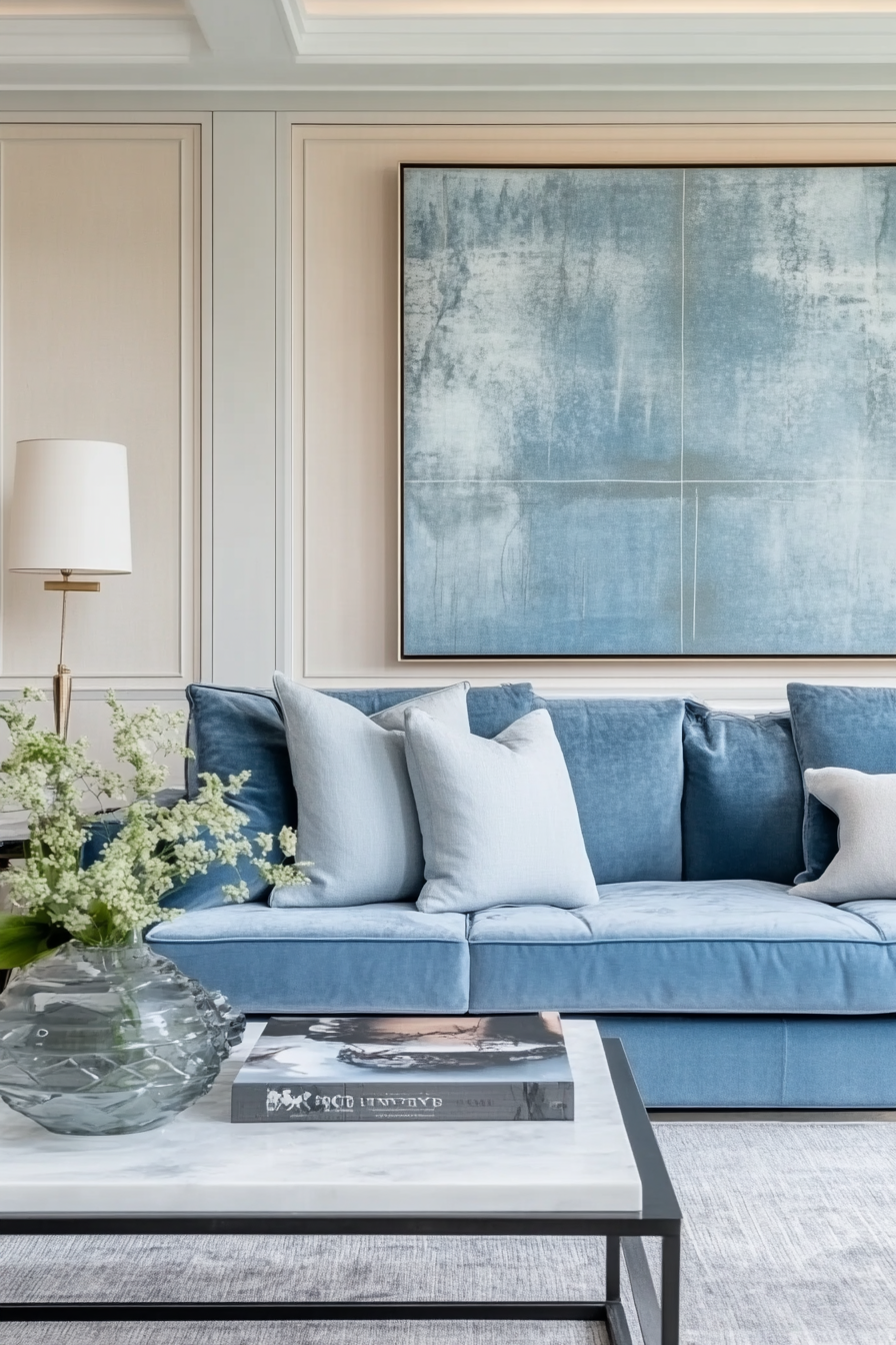 12. Contemporary Zen (Blue Sofa Living Room Ideas) - Blue Sofa Living Room Ideas