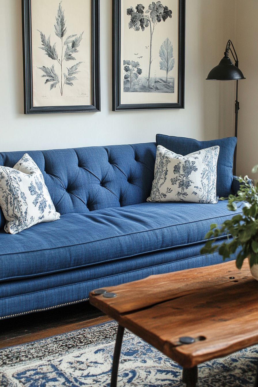 13. Vintage Charm (Blue Sofa Living Room Ideas) - Blue Sofa Living Room Ideas