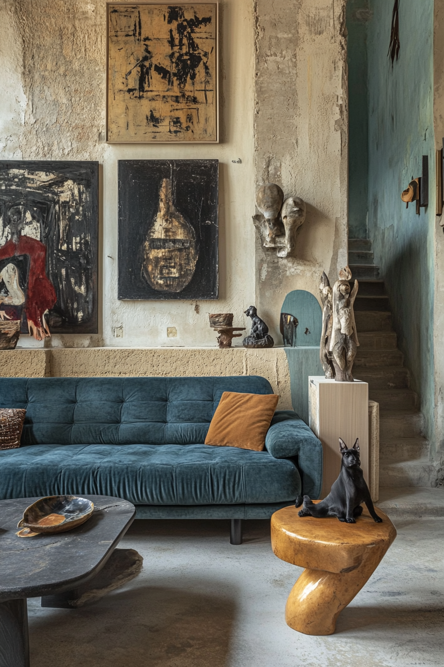 18. Artsy Eclectic (Blue Sofa Living Room Ideas) - Blue Sofa Living Room Ideas