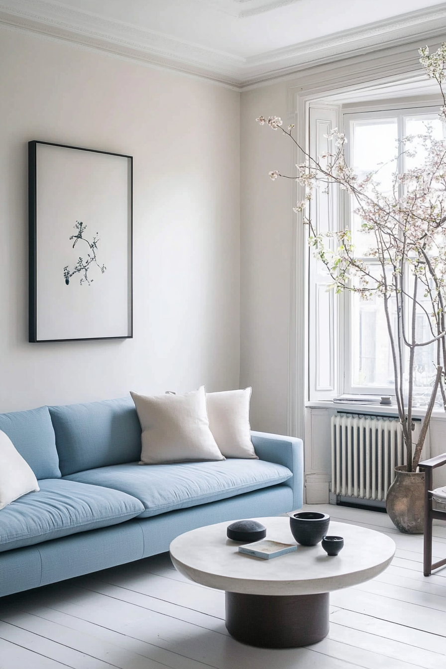 23. Minimalist Chic (Blue Sofa Living Room Ideas) - Blue Sofa Living Room Ideas