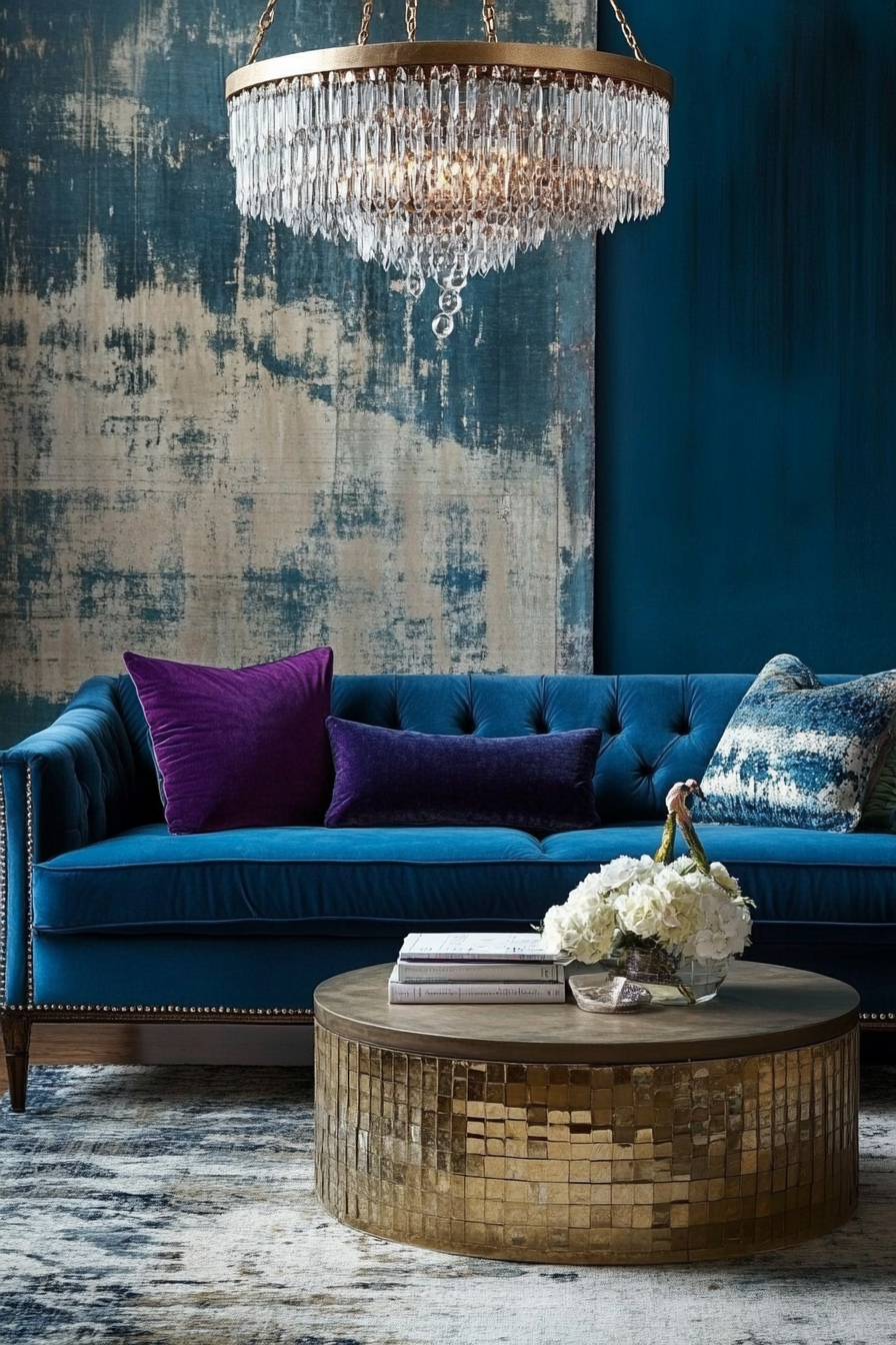 24. Transitional Blend (Blue Sofa Living Room Ideas) - Blue Sofa Living Room Ideas