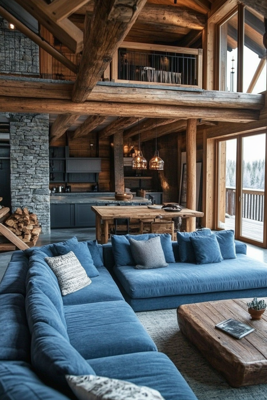 25. Rustic Retreat (Blue Sofa Living Room Ideas) - Blue Sofa Living Room Ideas