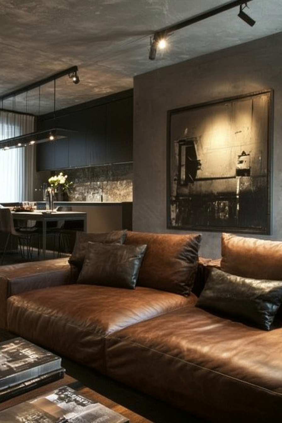 1. Urban Modernity (Dark Brown Sofa Living Room Ideas) - Dark Brown Sofa Living Room Ideas