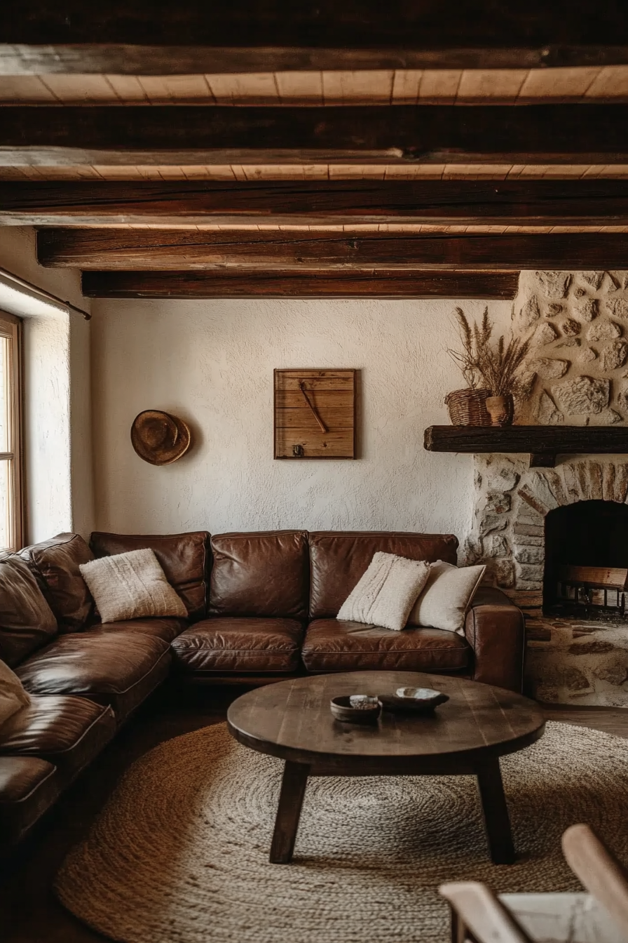 5. Rustic Retreat (Dark Brown Sofa Living Room Ideas) - Dark Brown Sofa Living Room Ideas