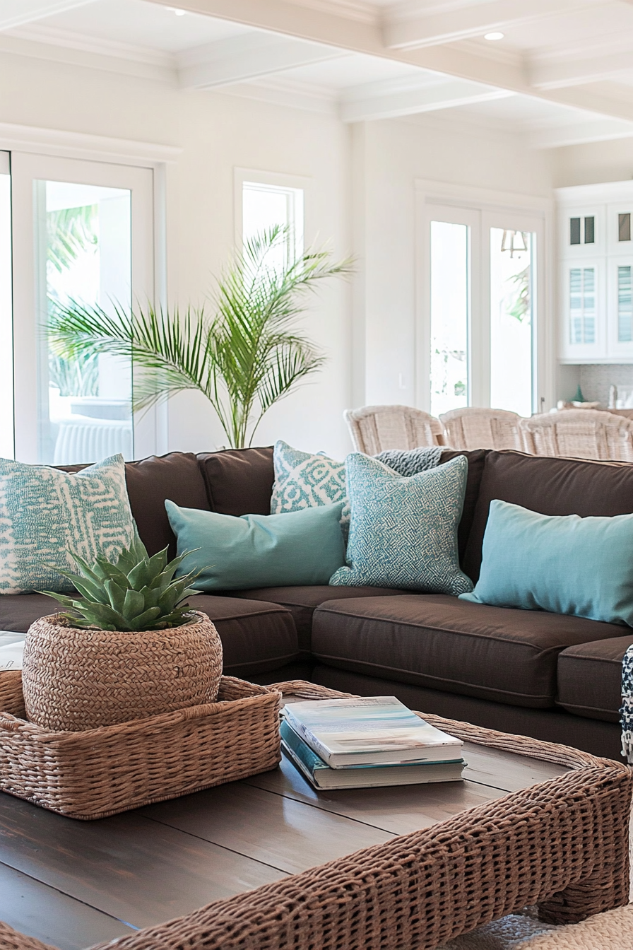 6. Coastal Charm (Dark Brown Sofa Living Room Ideas) - Dark Brown Sofa Living Room Ideas