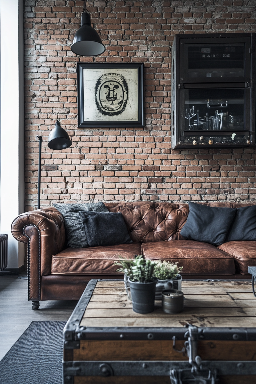 7. Industrial Edge (Dark Brown Sofa Living Room Ideas) - Dark Brown Sofa Living Room Ideas