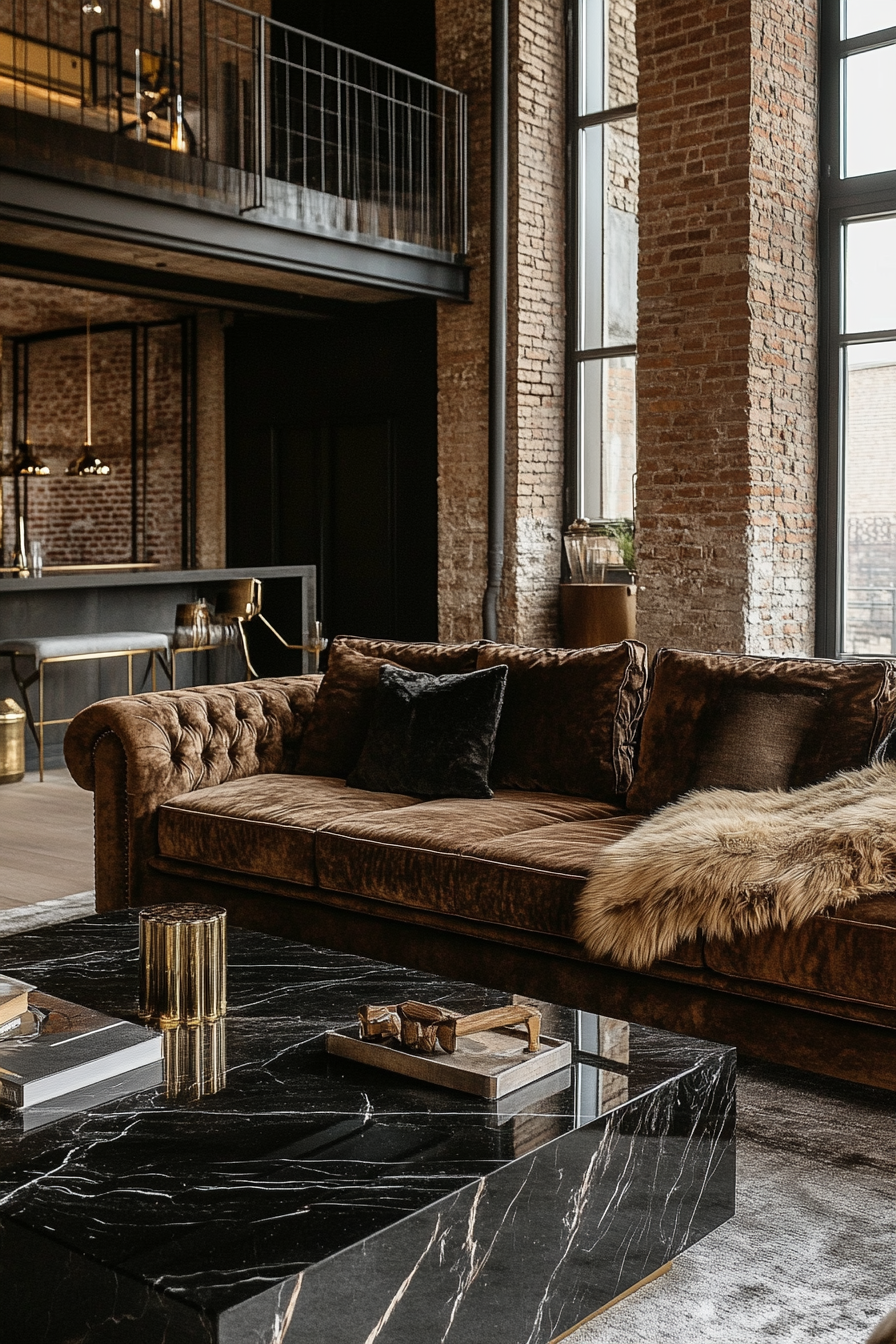 9. Luxury Loft (Dark Brown Sofa Living Room Ideas) - Dark Brown Sofa Living Room Ideas