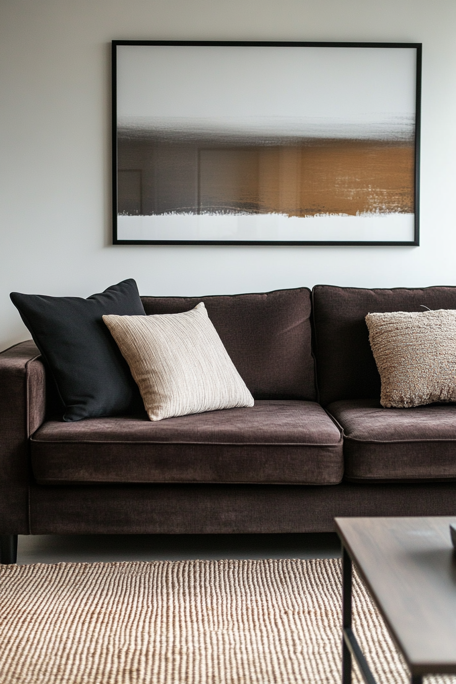 10. Minimalist Zen (Dark Brown Sofa Living Room Ideas) - Dark Brown Sofa Living Room Ideas