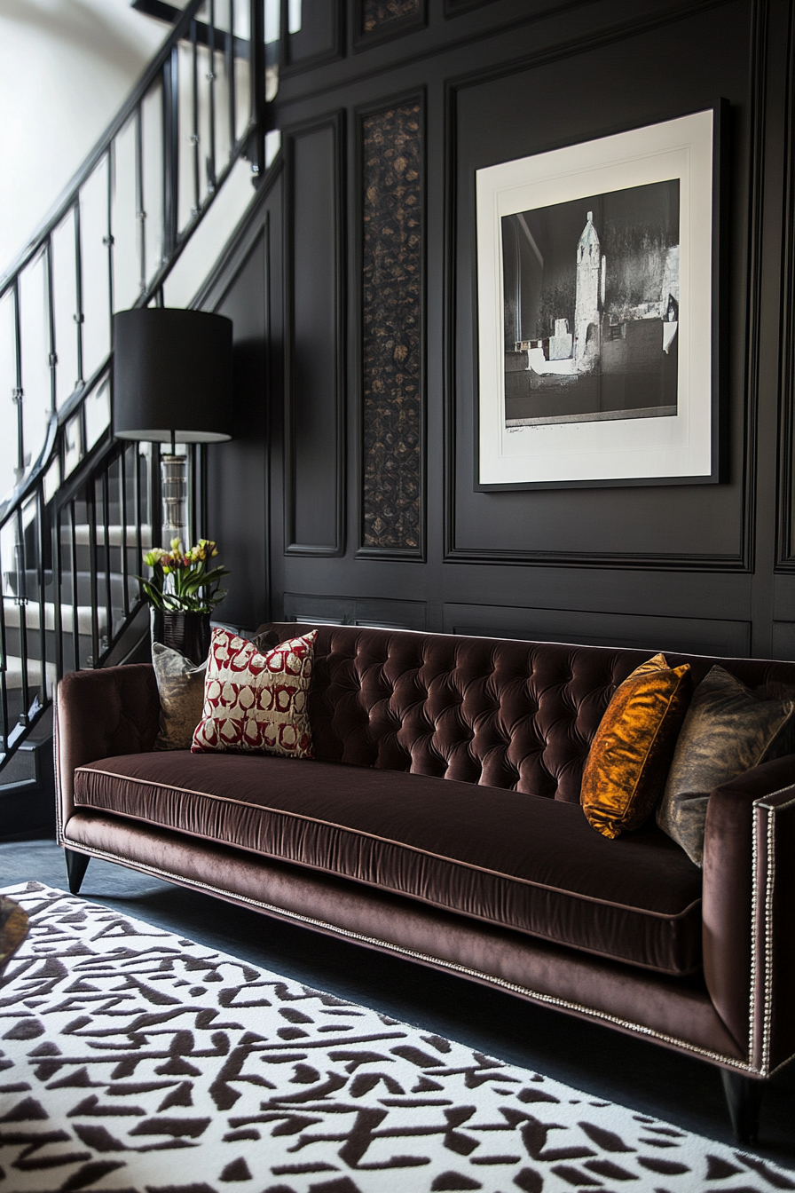 13. Art Deco Deluxe (Dark Brown Sofa Living Room Ideas) - Dark Brown Sofa Living Room Ideas