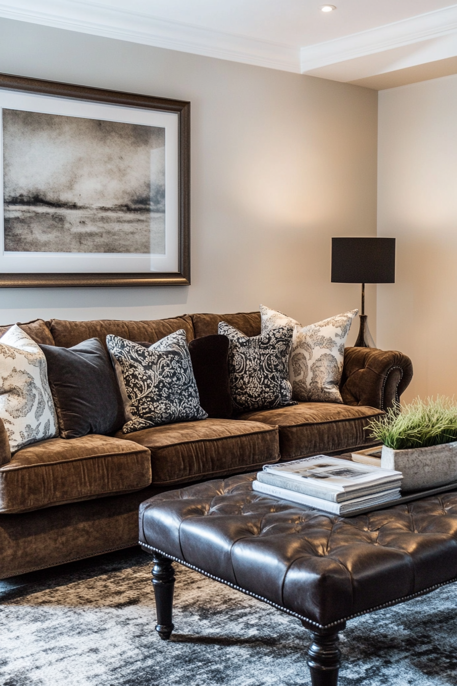 17. Transitional Trends (Dark Brown Sofa Living Room Ideas) - Dark Brown Sofa Living Room Ideas