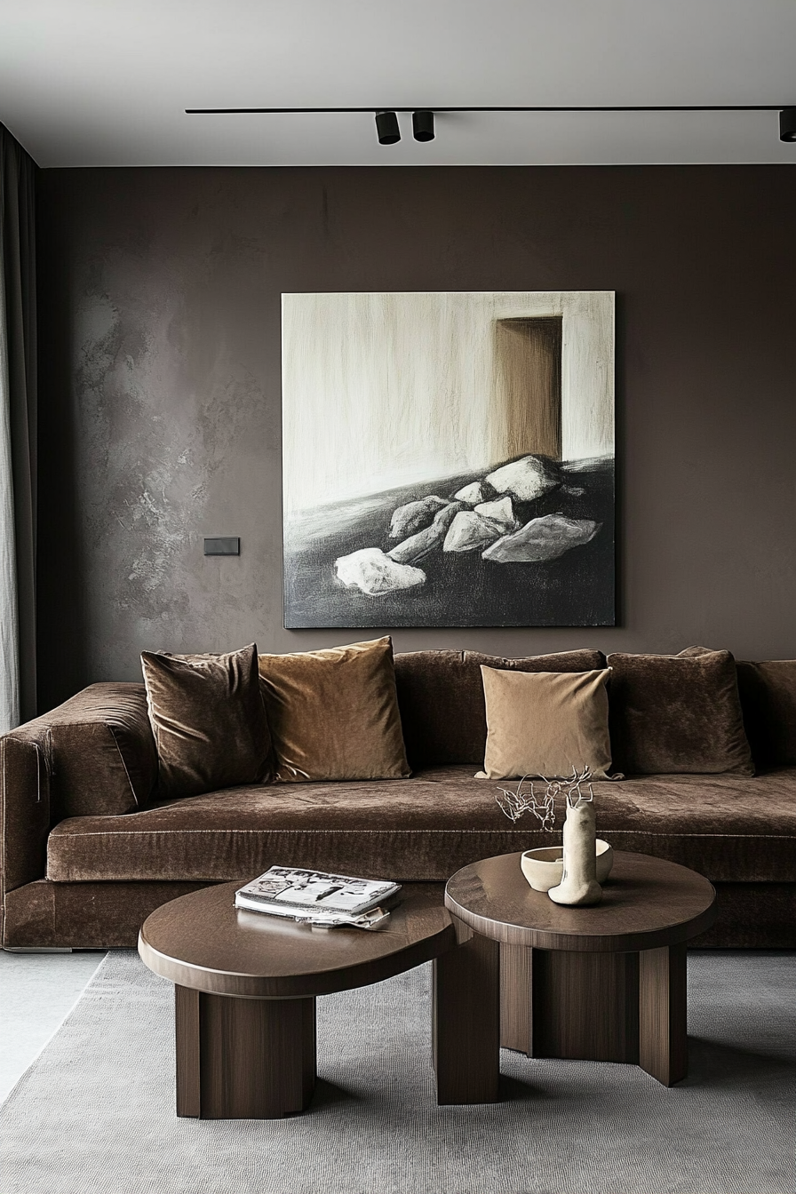 18. Monochrome Mastery (Dark Brown Sofa Living Room Ideas) - Dark Brown Sofa Living Room Ideas