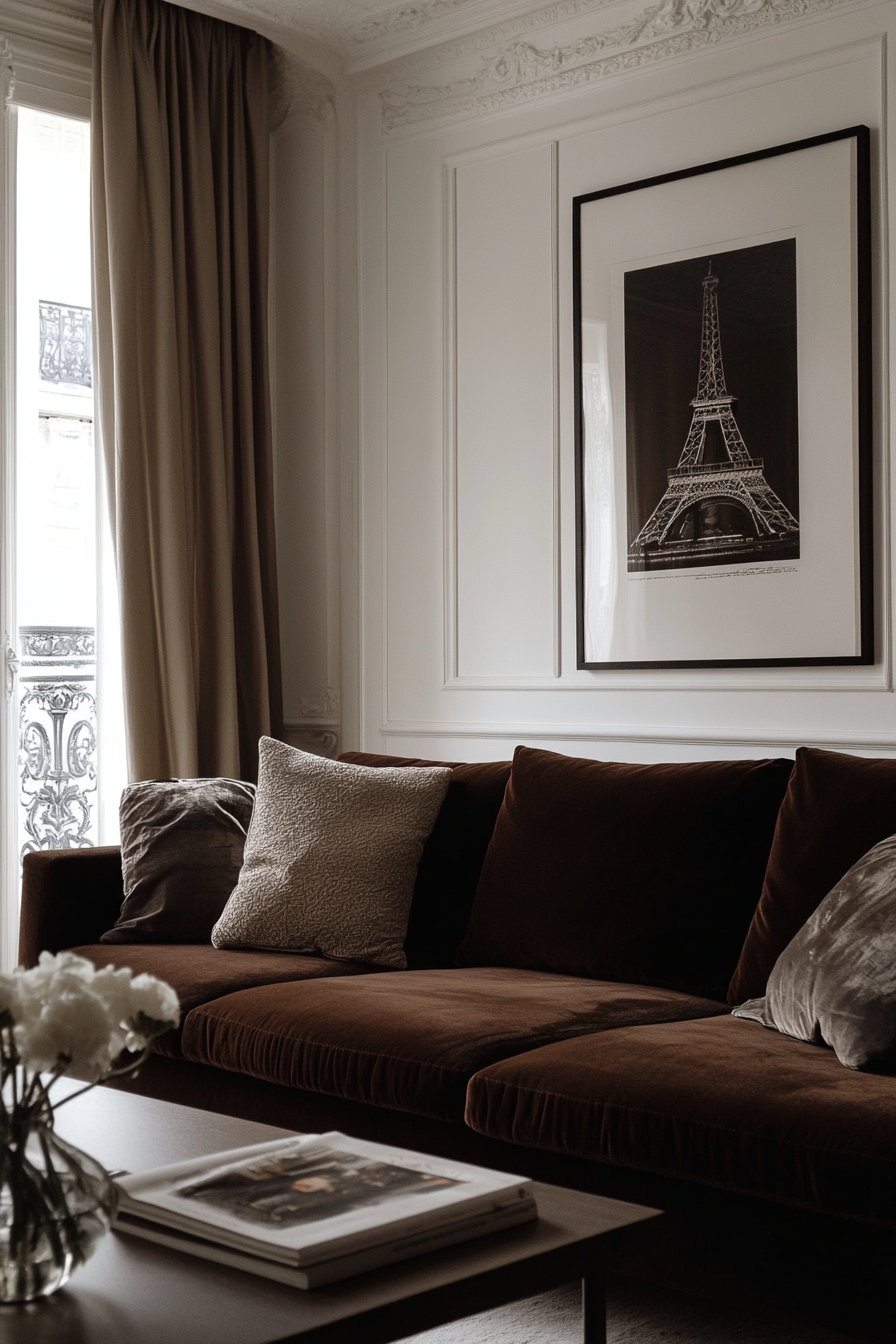 23. Night In Paris (Dark Brown Sofa Living Room Ideas) - Dark Brown Sofa Living Room Ideas