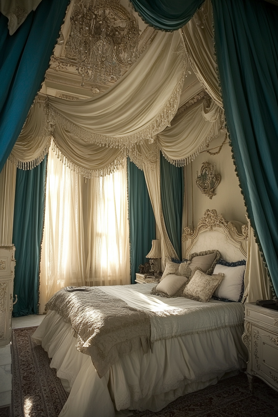 18. Ivory and Teal Romance (Victorian Bedroom Ideas) - Victorian Bedroom Ideas