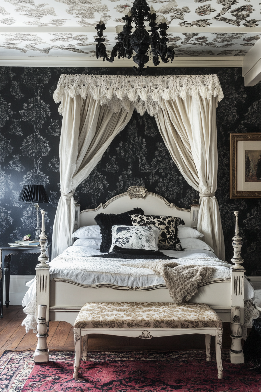 22. Victorian Regal Black and White (Victorian Bedroom Ideas) - Victorian Bedroom Ideas