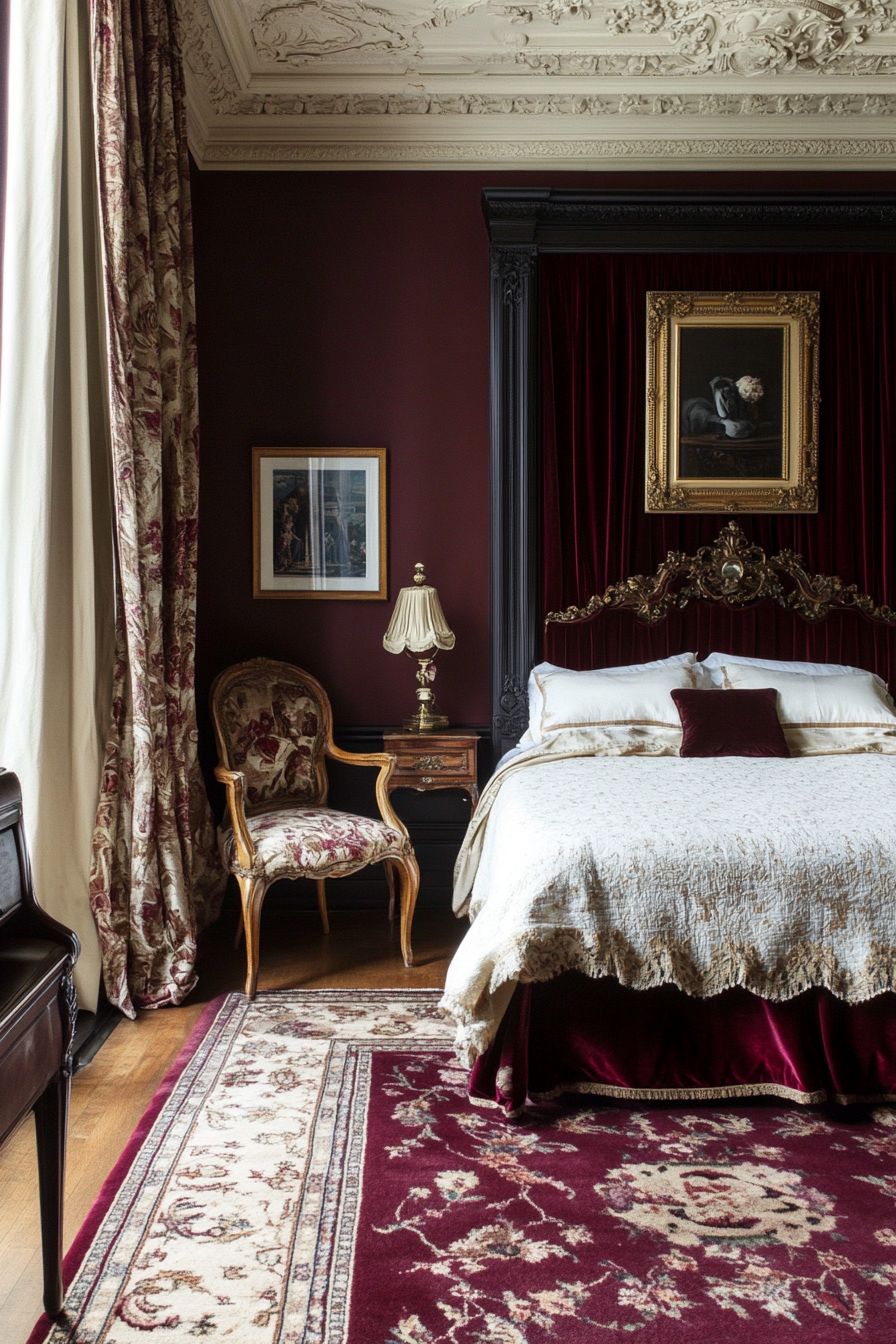 26. Rich Burgundy and Cream (Victorian Bedroom Ideas) - Victorian Bedroom Ideas
