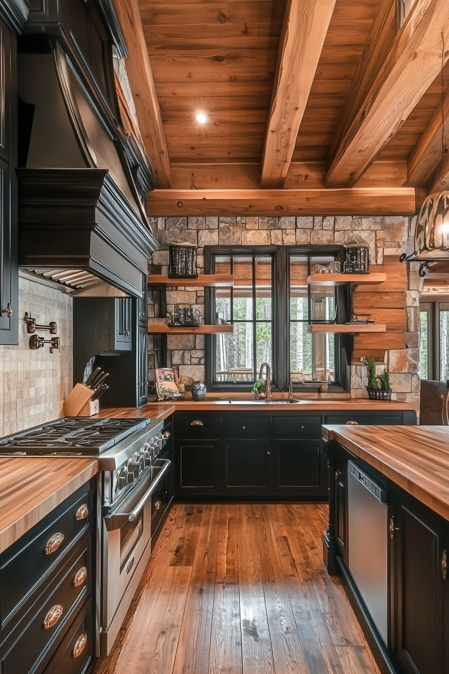 2. Cozy Cottage Retreat (Black And Wood Kitchen Ideas) - Black And Wood Kitchen Ideas