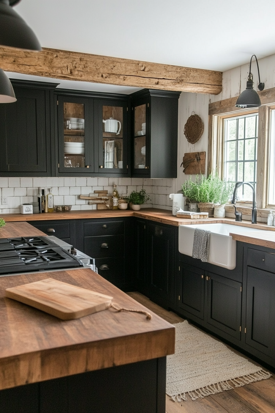 5. Farmhouse Chic with a Twist (Black And Wood Kitchen Ideas) - Black And Wood Kitchen Ideas