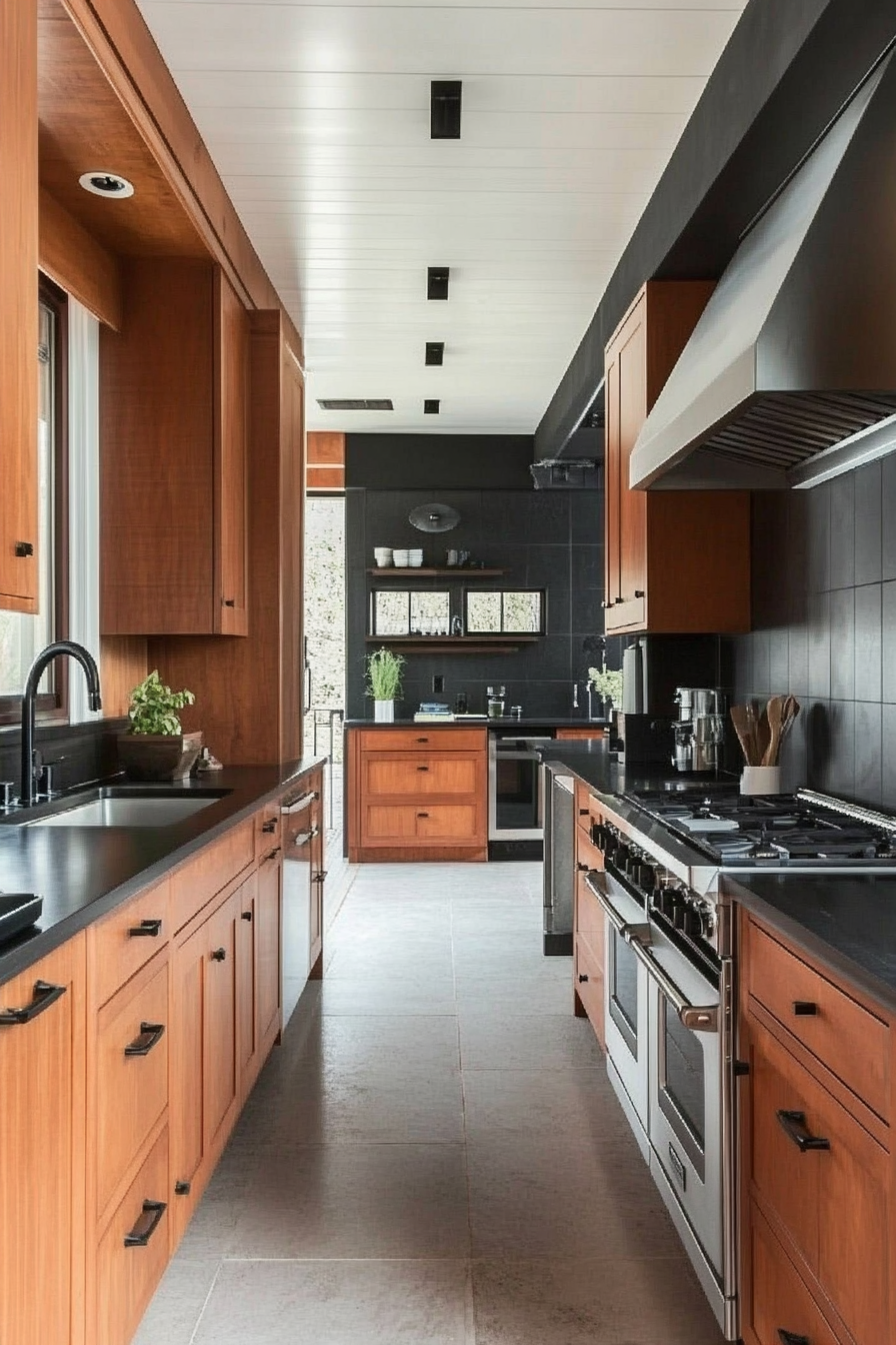 7. Classic Black & Cherry Wood (Black And Wood Kitchen Ideas) - Black And Wood Kitchen Ideas