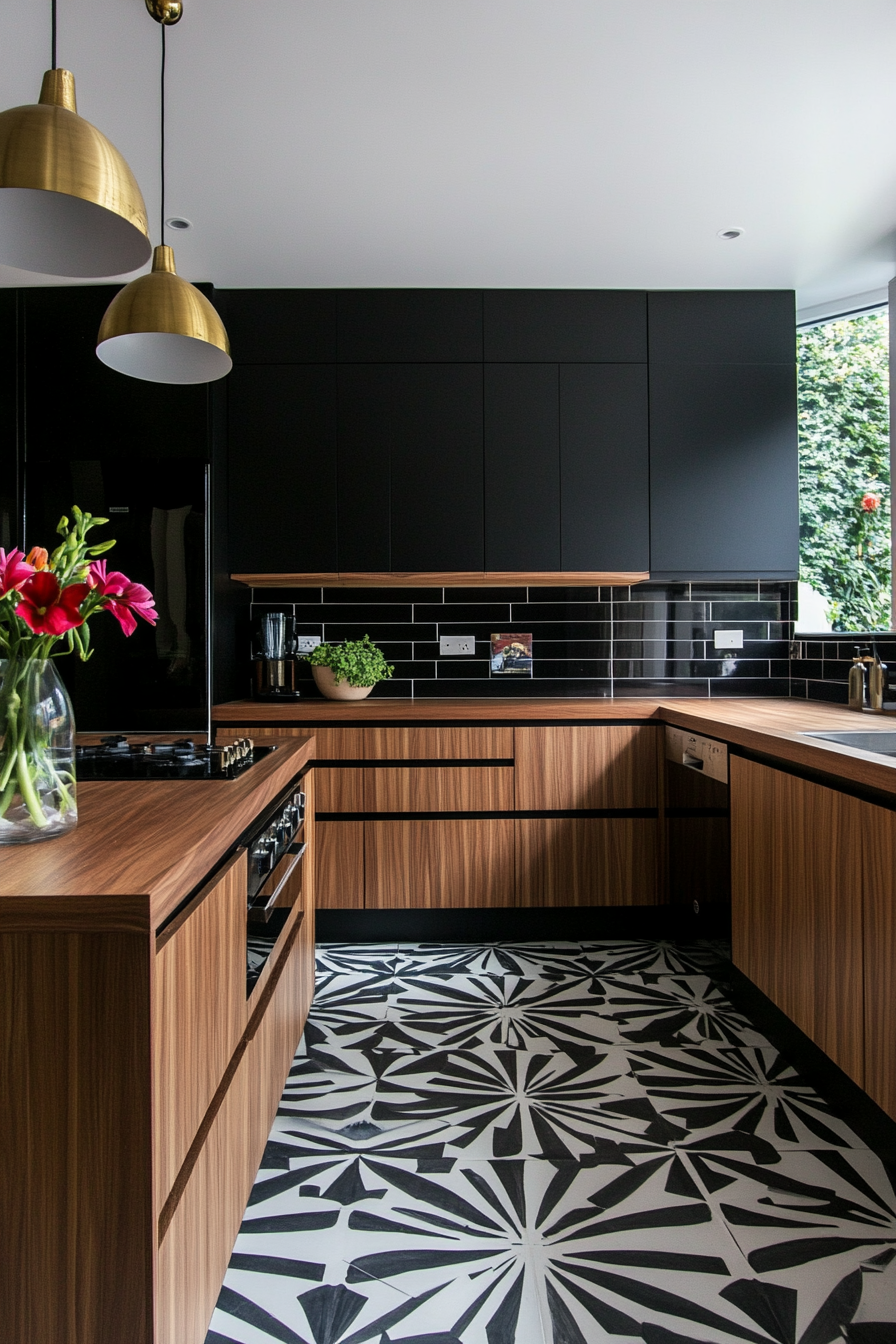 10. Mid-Century Modern Fusion (Black And Wood Kitchen Ideas) - Black And Wood Kitchen Ideas