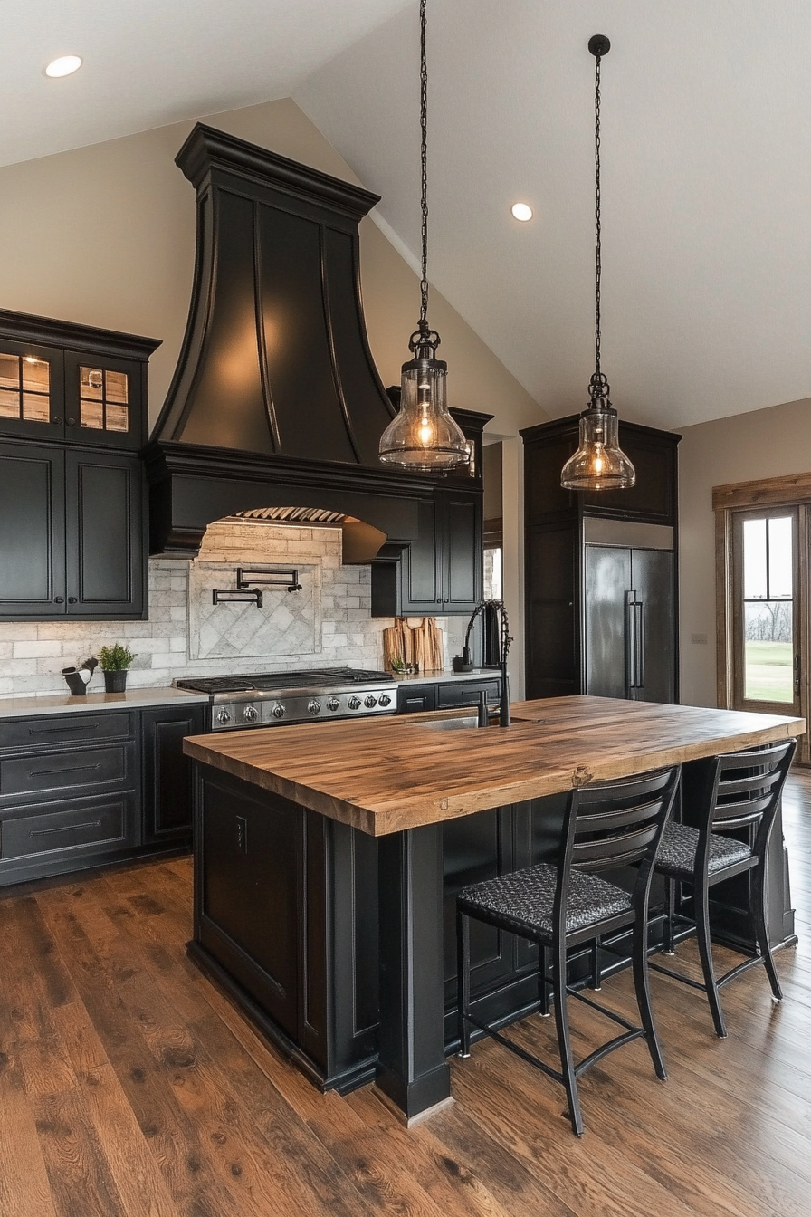 12. Contemporary Farmhouse (Black And Wood Kitchen Ideas) - Black And Wood Kitchen Ideas