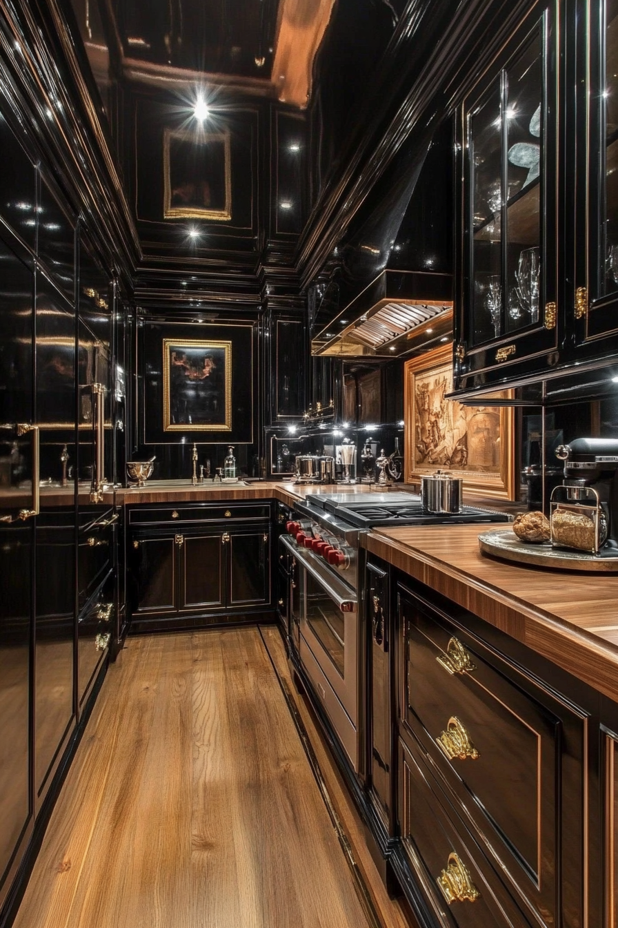 14. Art Deco Glam (Black And Wood Kitchen Ideas) - Black And Wood Kitchen Ideas