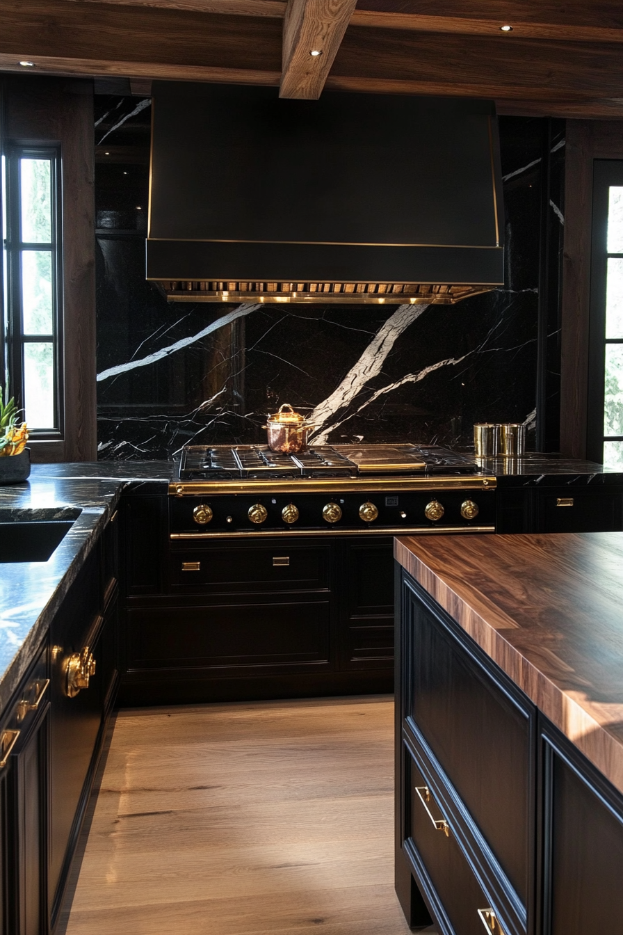 16. Luxury Black and Walnut (Black And Wood Kitchen Ideas) - Black And Wood Kitchen Ideas
