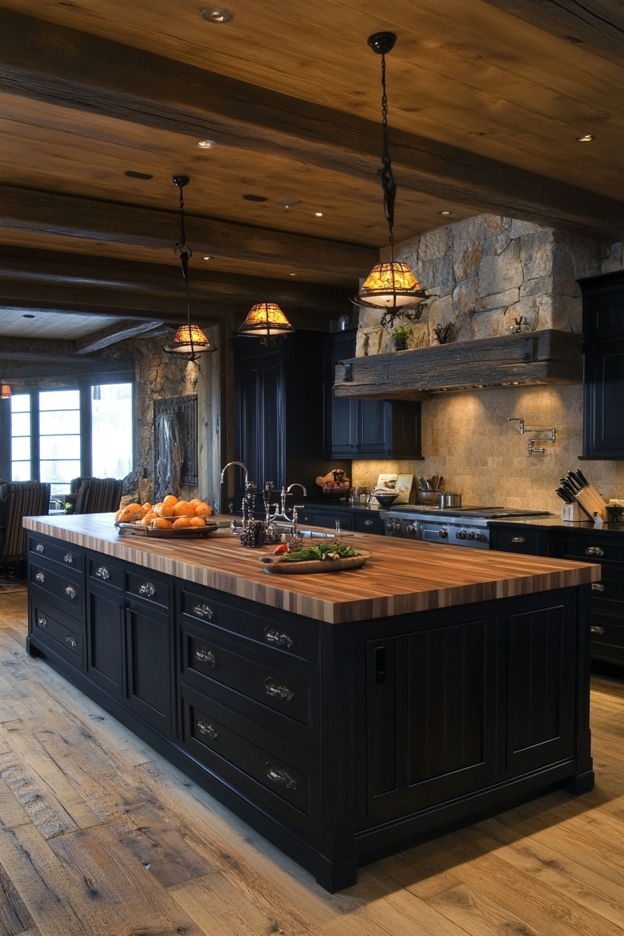 18. Open Concept Elegance (Black And Wood Kitchen Ideas) - Black And Wood Kitchen Ideas