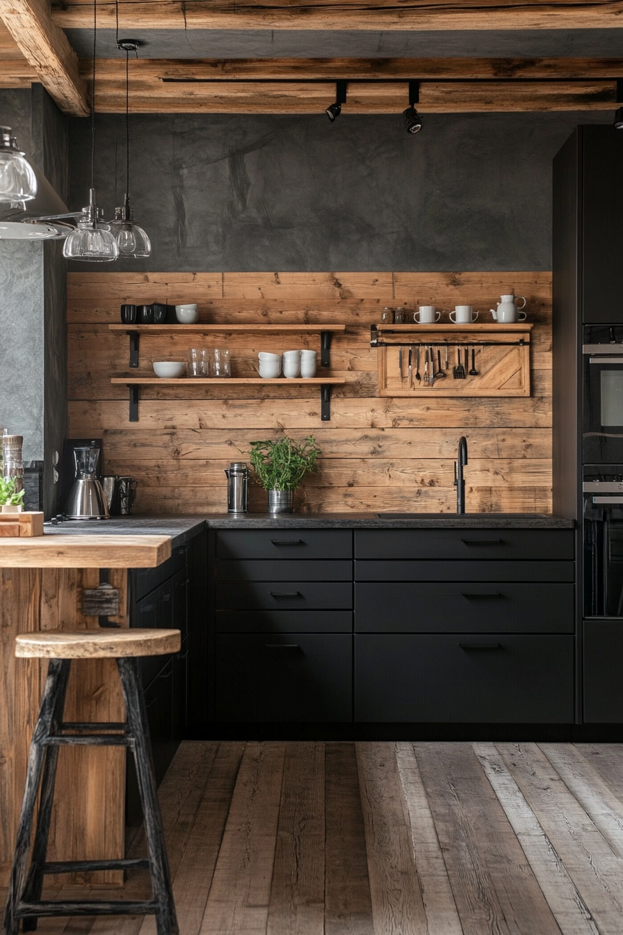 19. Cozy Rustic Modern (Black And Wood Kitchen Ideas) - Black And Wood Kitchen Ideas